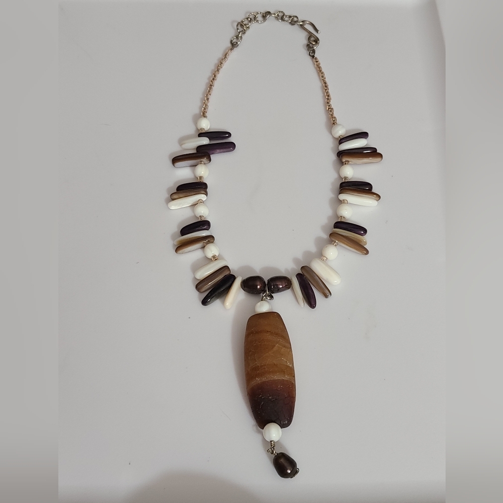 Natural MOP agate statement necklace mother of pearl beaded boho